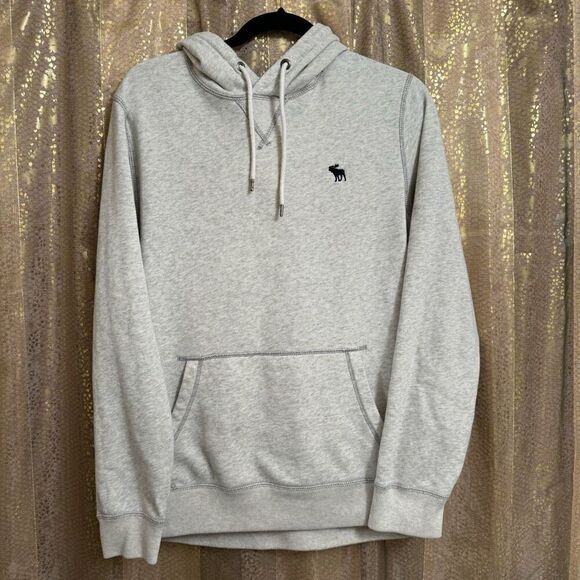 Abercrombie & Fitch Soft Fleece Gray Logo Pullover Hoodie Sweater Medium - Picture 1 of 5
